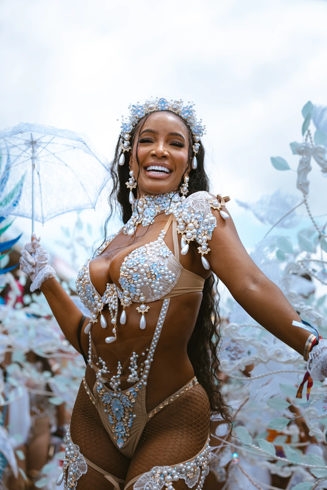 Masqueraders celebrating together on the road at SPIRIT Mas.