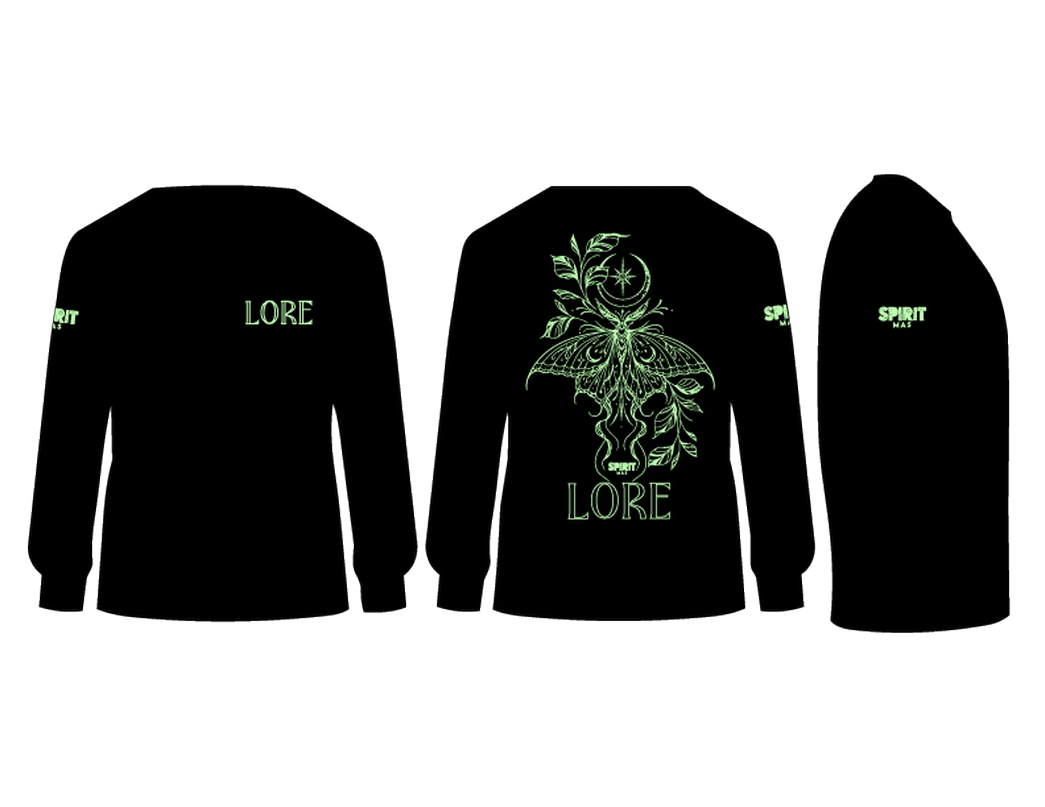 Unisex Moth Long Sleeve in Black & Green