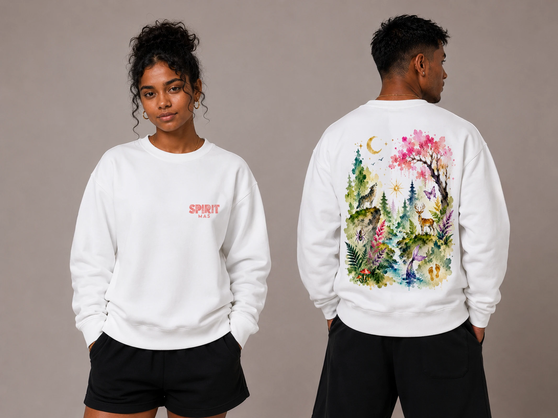 Unisex Watercolour Forest Long Sleeve in White